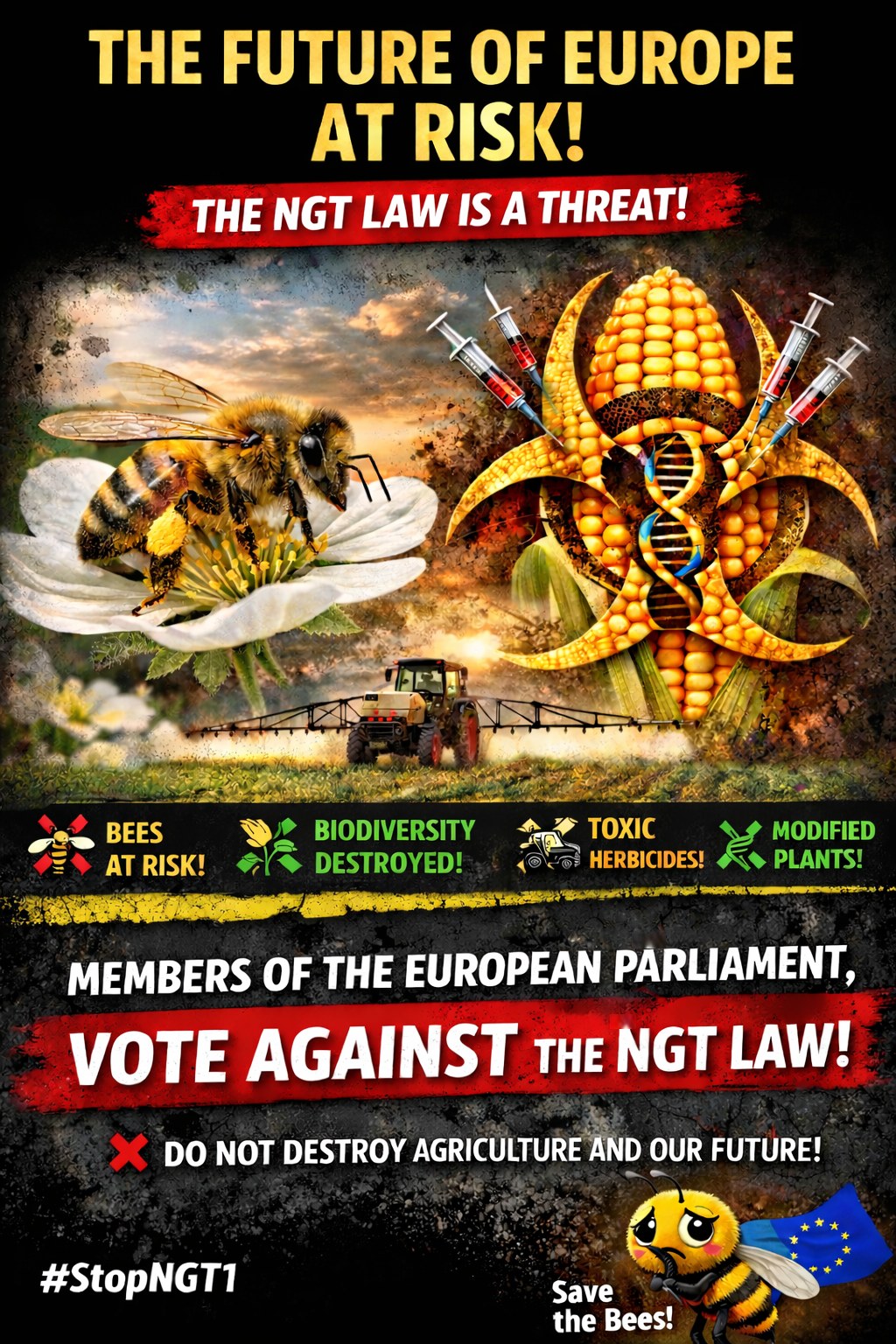 Апел към Европейския парламент за спиране на законодателство за нови геномни техники, което застрашава пчелите, биоразнообразието, устойчивото земеделие и продоволствената сигурност в Европа.